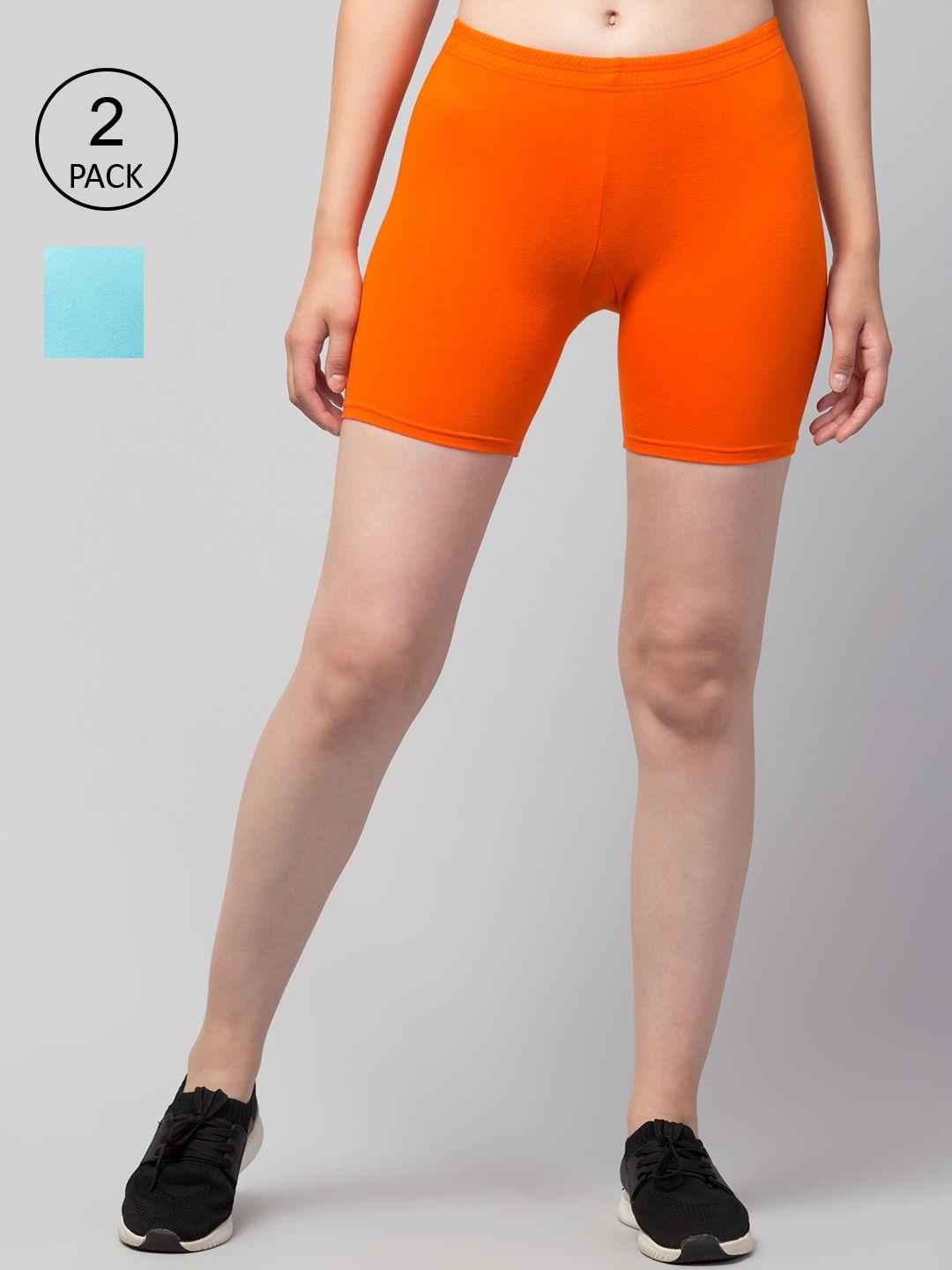 apraa & parma women orange slim fit cycling sports shorts