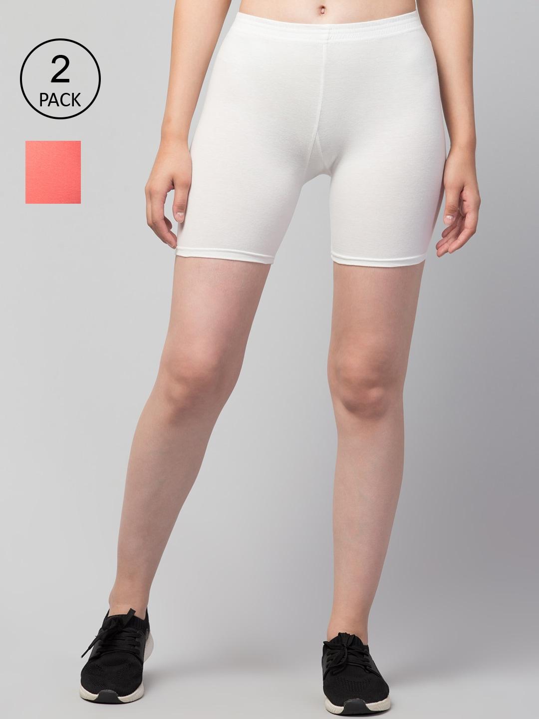 apraa-&-parma-women-pack-of-2-white-and-peach-cotton-cycling-sports-shorts