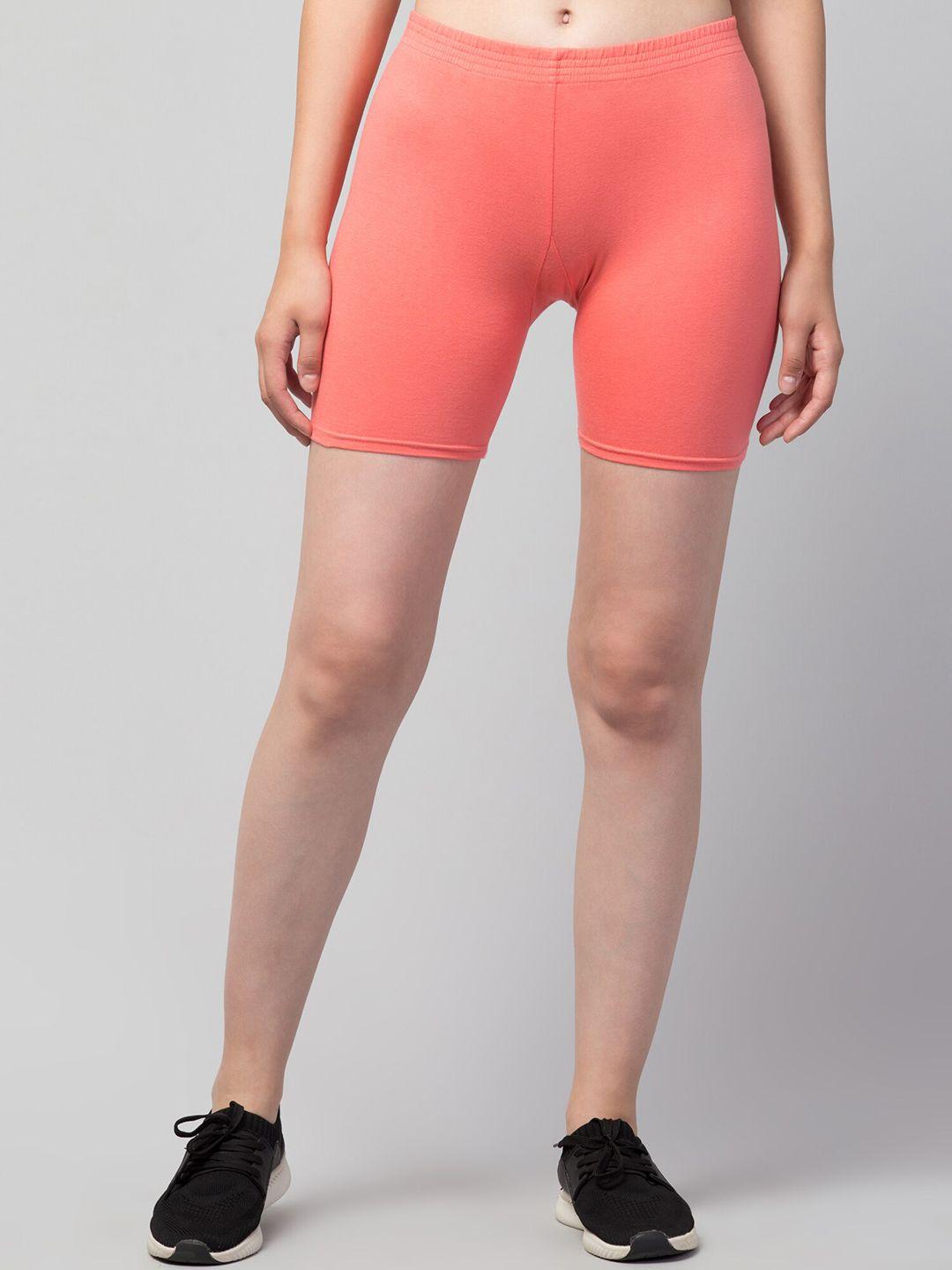 apraa & parma women peach-coloured slim fit cotton cycling sports shorts