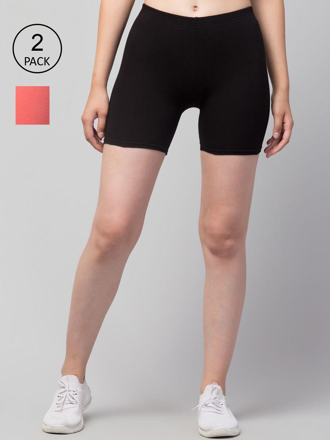 apraa & parma women peach-coloured slim fit cycling sports shorts