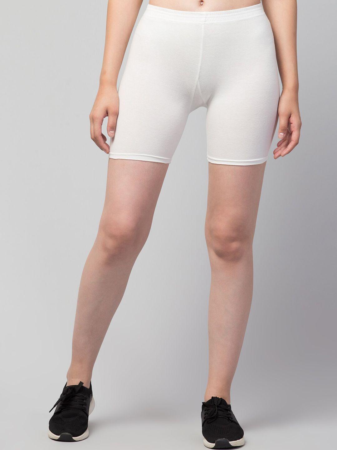 apraa & parma women white solid cotton skinny fit cycling sports shorts