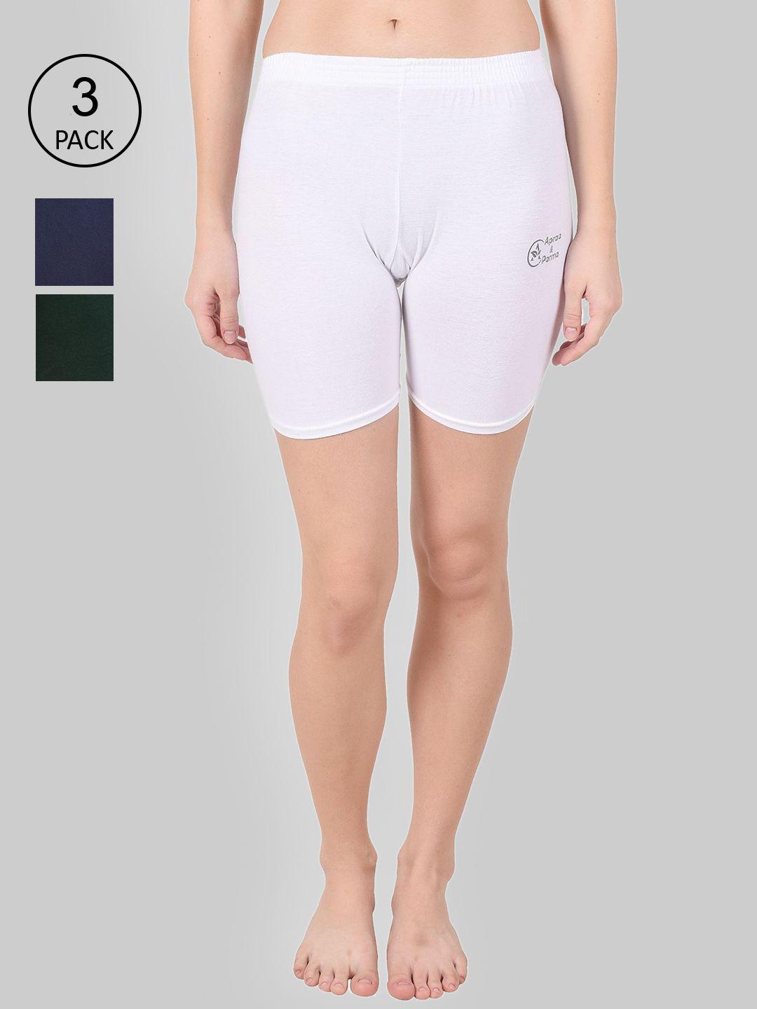 apraa-&-parma-women-white,-navy-blue-&-green-slim-fit-cycling-sports-shorts