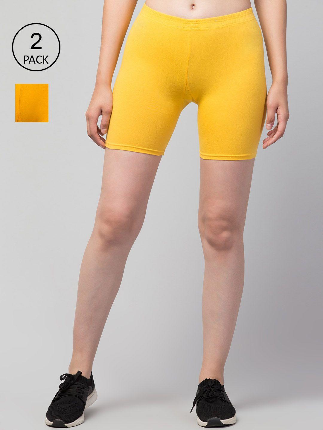 apraa & parma women yellow slim fit cotton cycling sports shorts