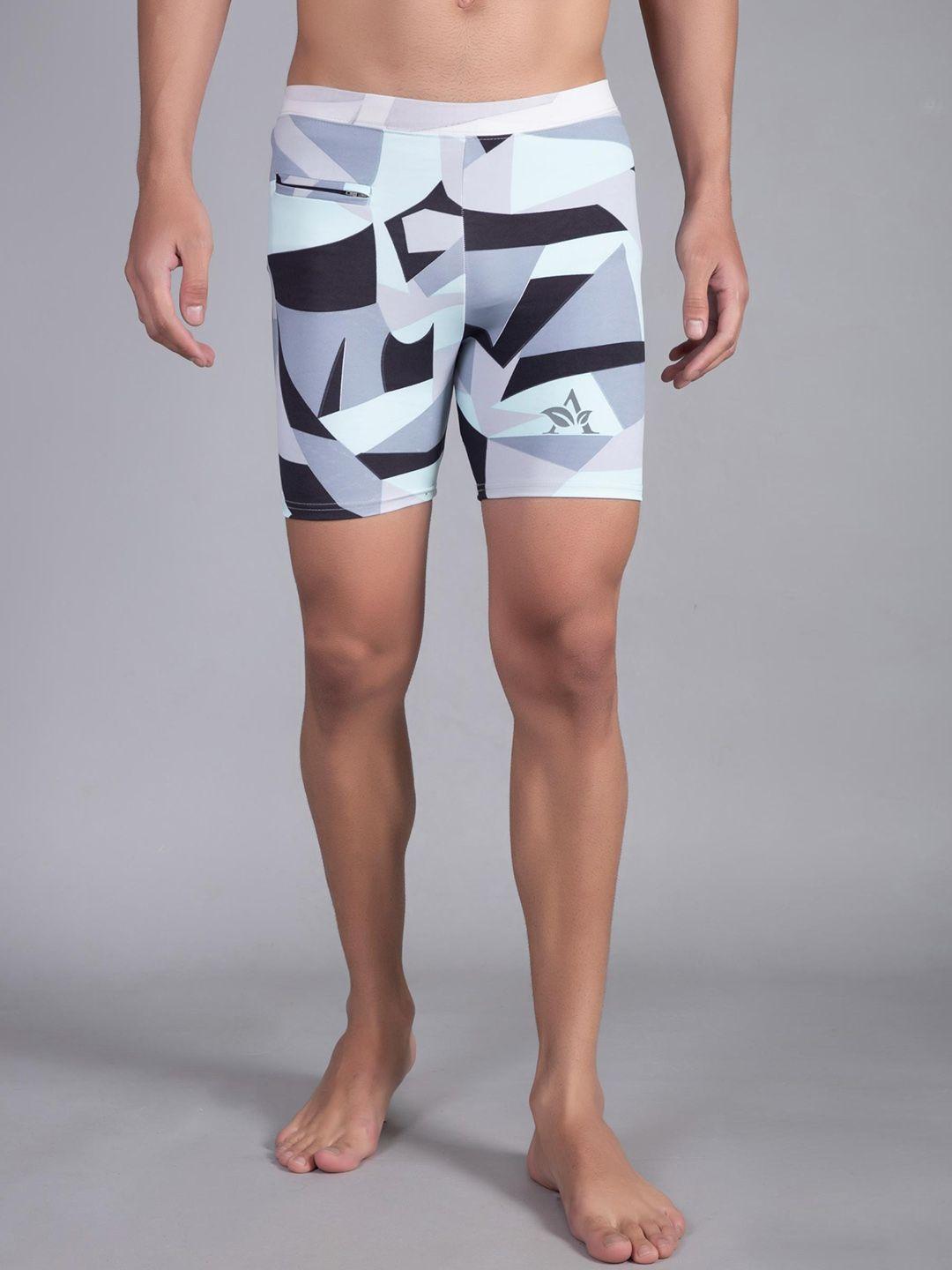 apraa & parma men skinny fit geometric printed dri-fit sports shorts