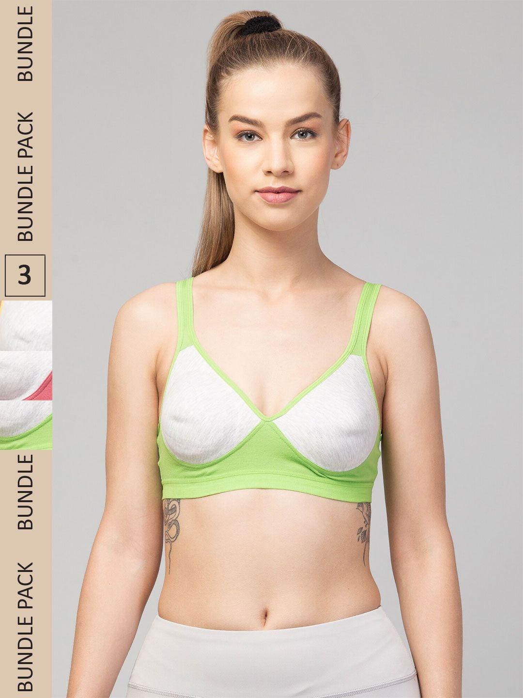 apraa & parma pack of 3 colourblocked full coverage lightly padded organic workout bra