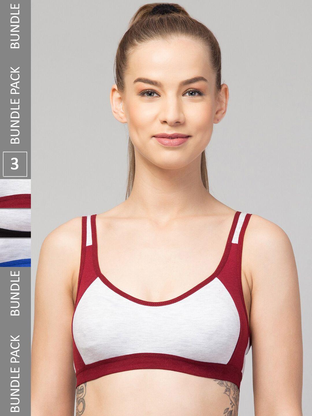 apraa & parma pack of 3 colourblocked full coverage non padded organic sports bra