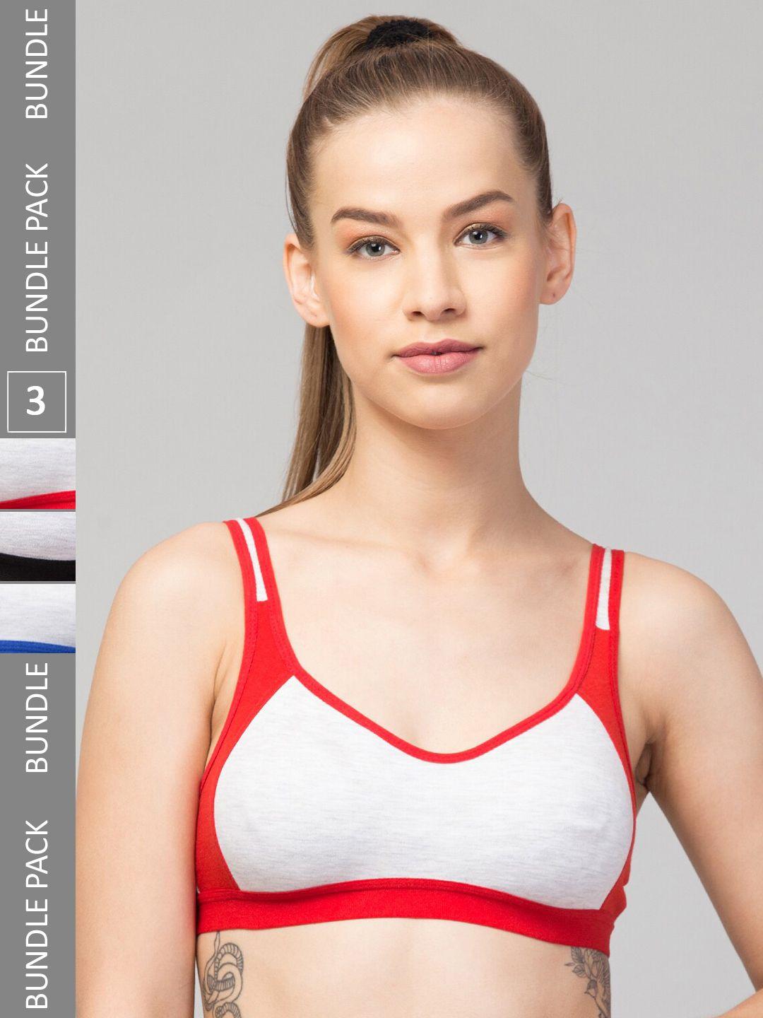 apraa & parma pack of 3 colourblocked full coverage non padded organic sports bra