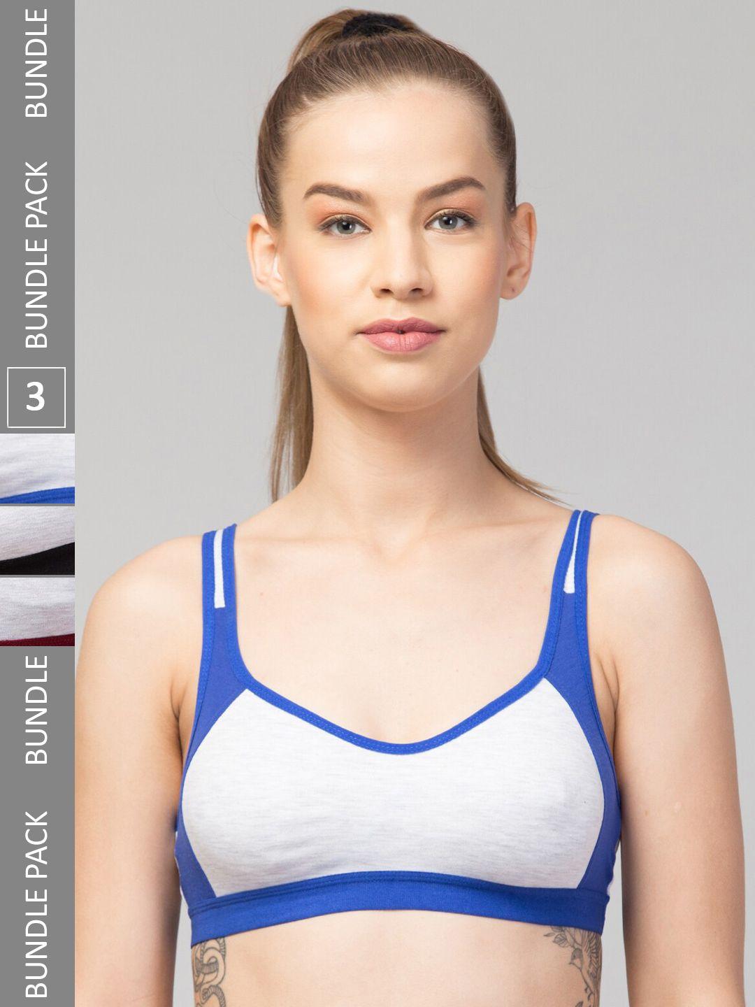 apraa & parma pack of 3 colourblocked full coverage non padded organic sports bra