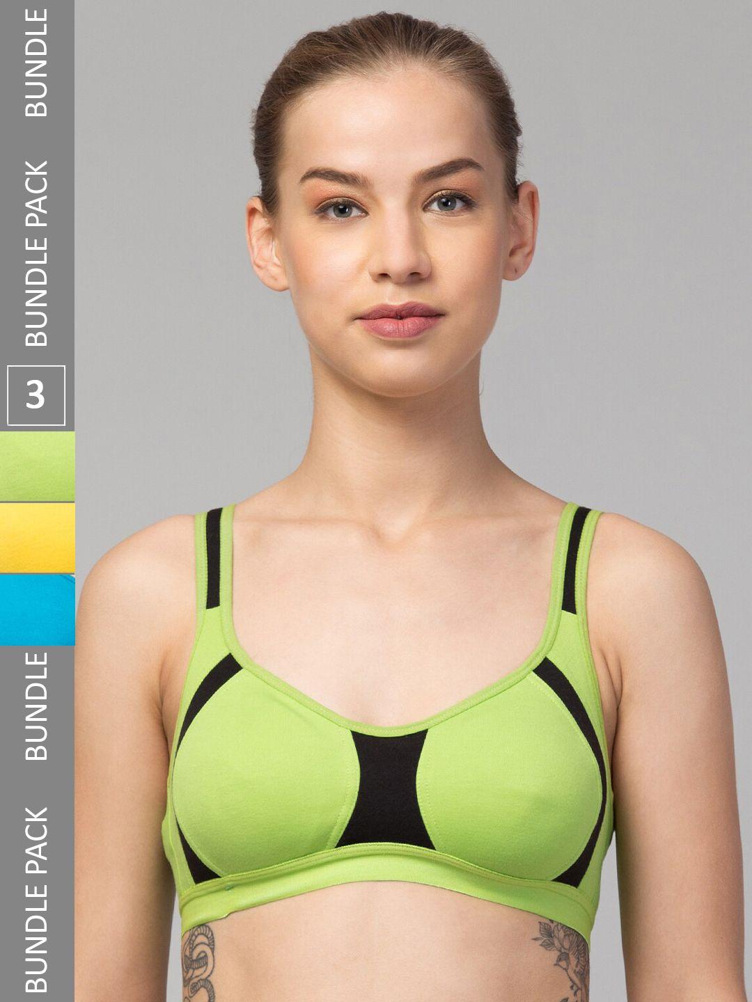 apraa & parma pack of 3 colourblocked full coverage organic everyday sports bra