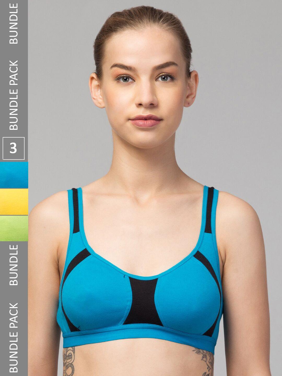 apraa & parma pack of 3 colourblocked full coverage organic everyday sports bra