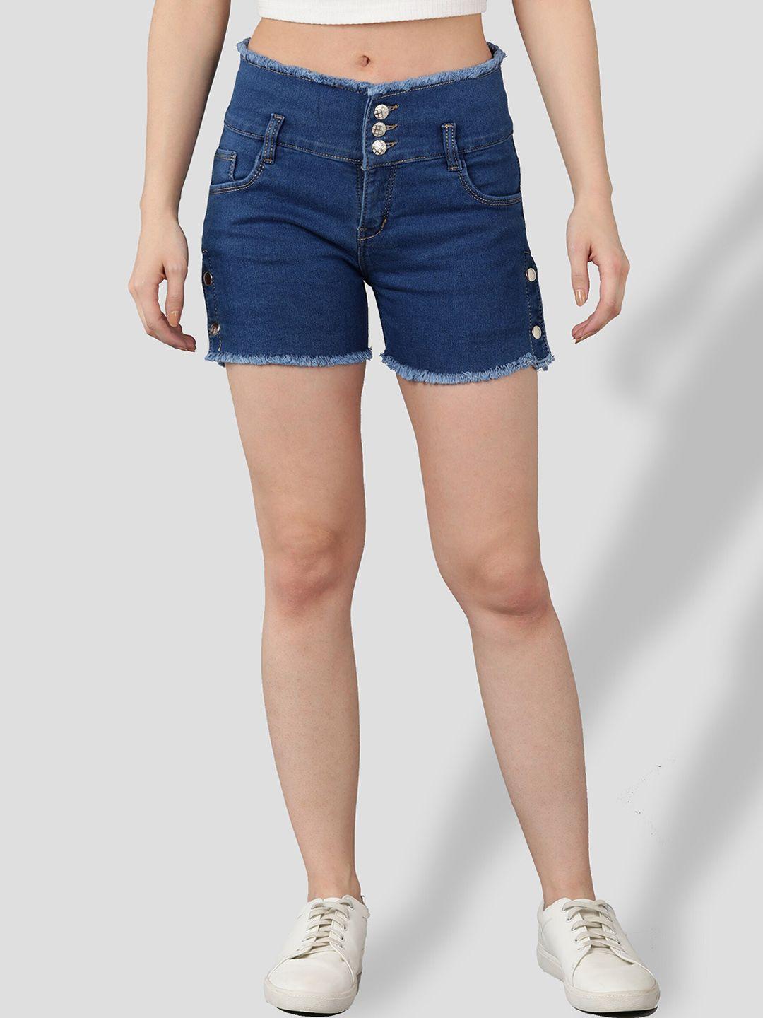 apraa & parma washed mid rise cotton denim shorts