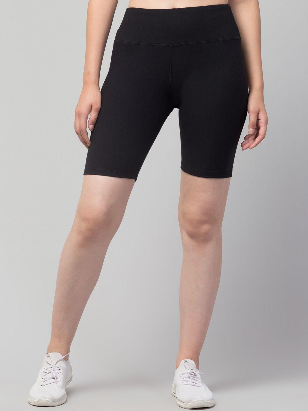 apraa & parma women black skinny fit high-rise cycling sports shorts