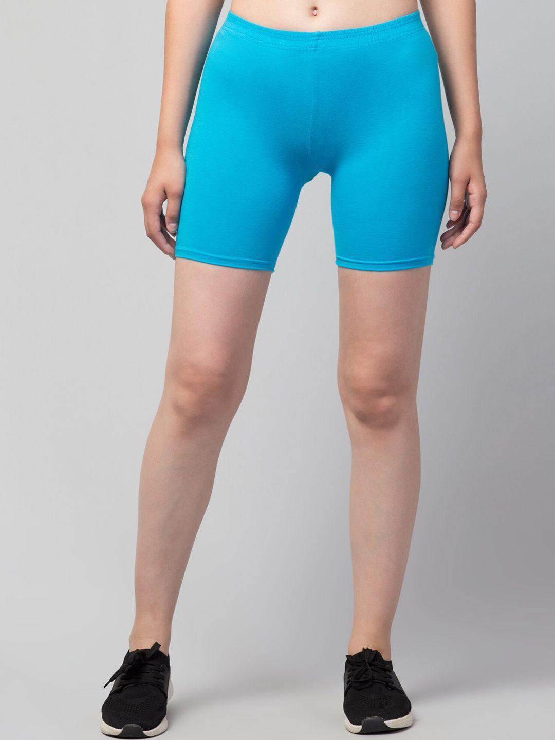 apraa & parma women blue slim fit cotton cycling sports shorts