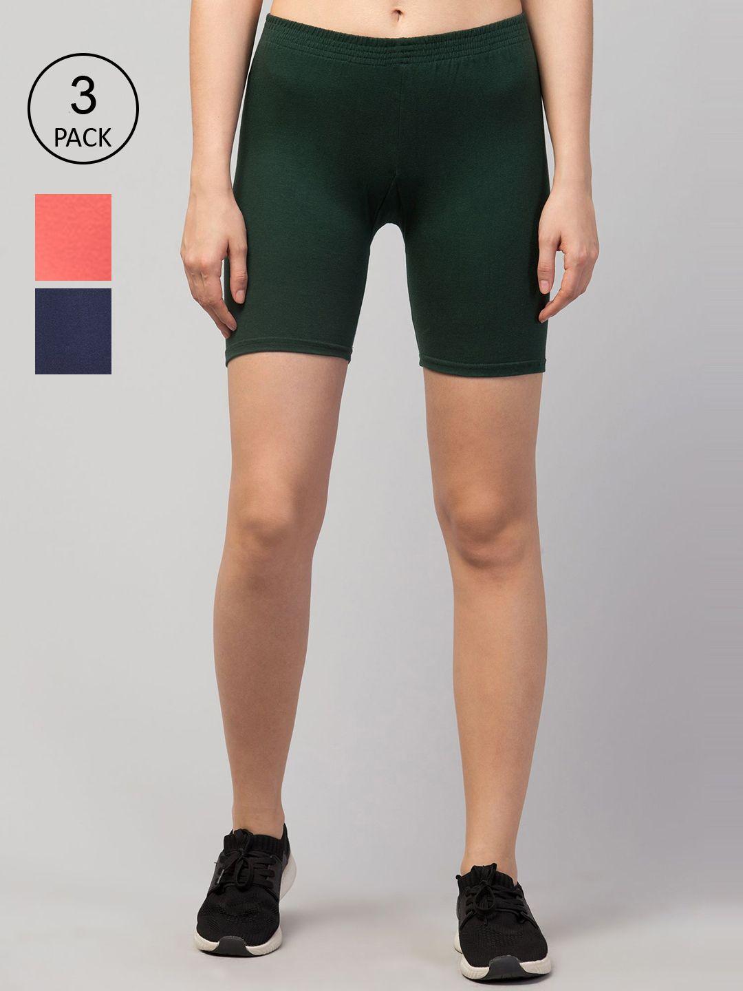 apraa & parma women green slim fit cycling sports shorts