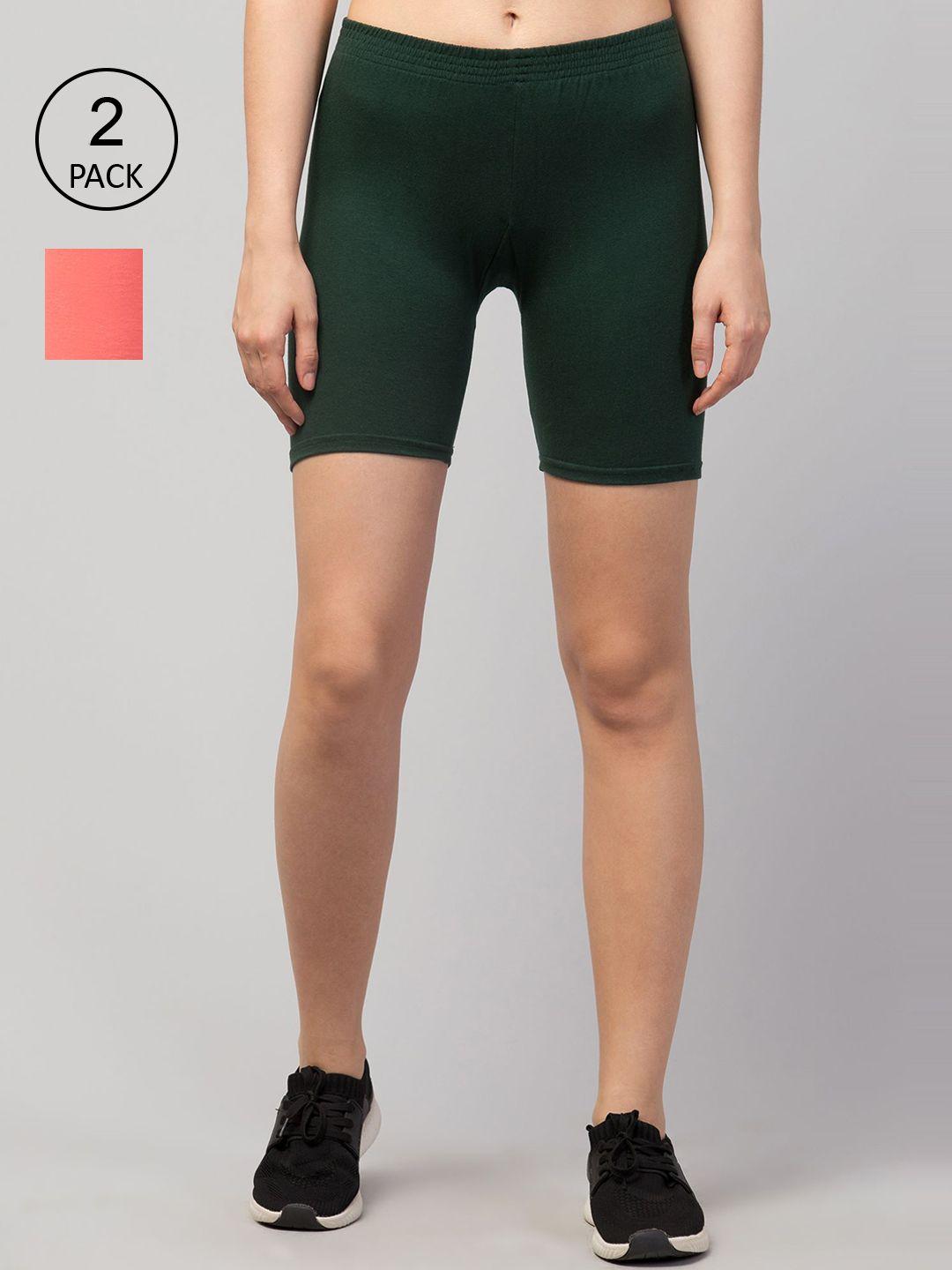 apraa & parma women green slim fit cycling sports shorts