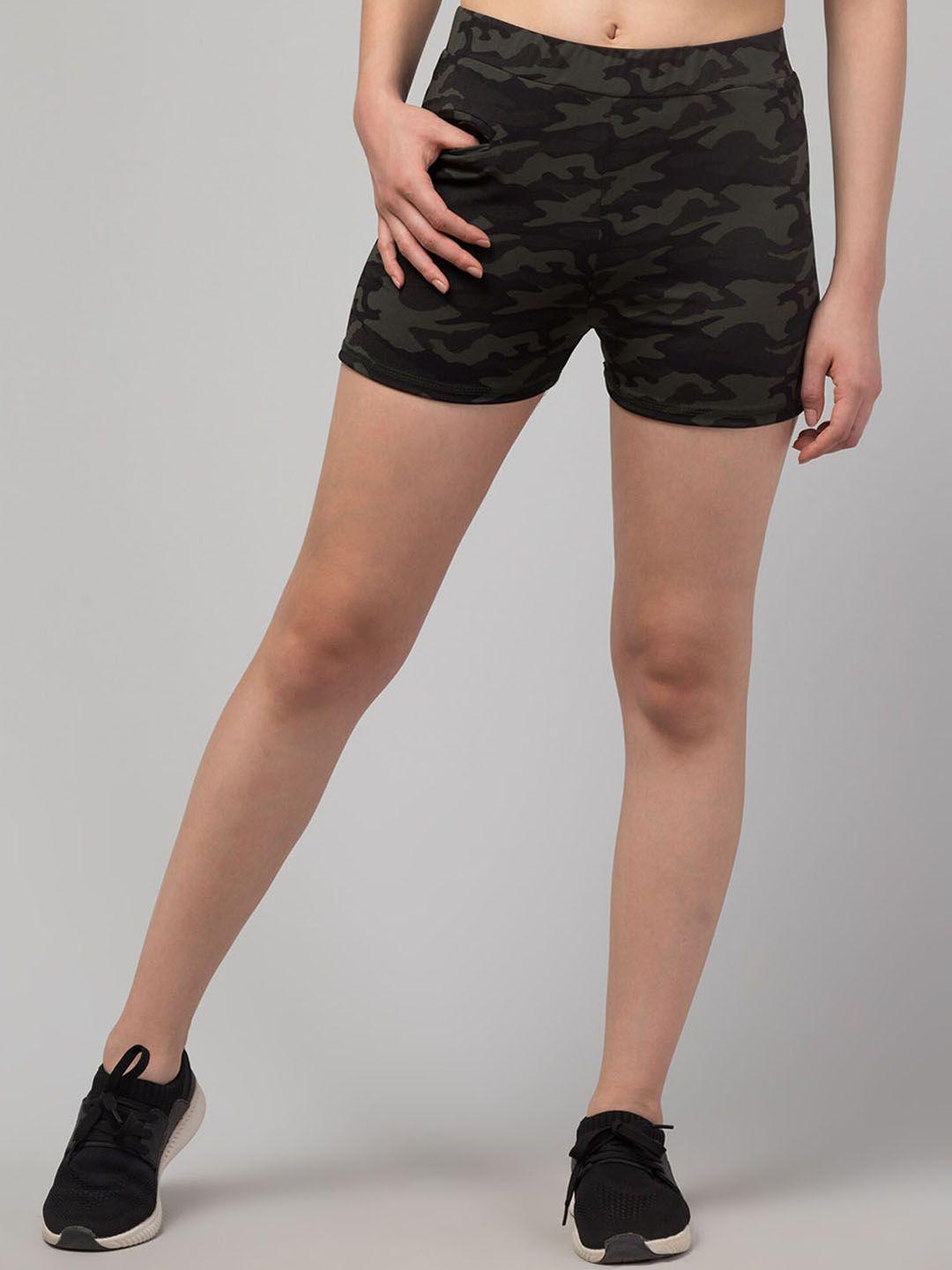 apraa & parma women high-rise camouflage printed skinny fit sports shorts