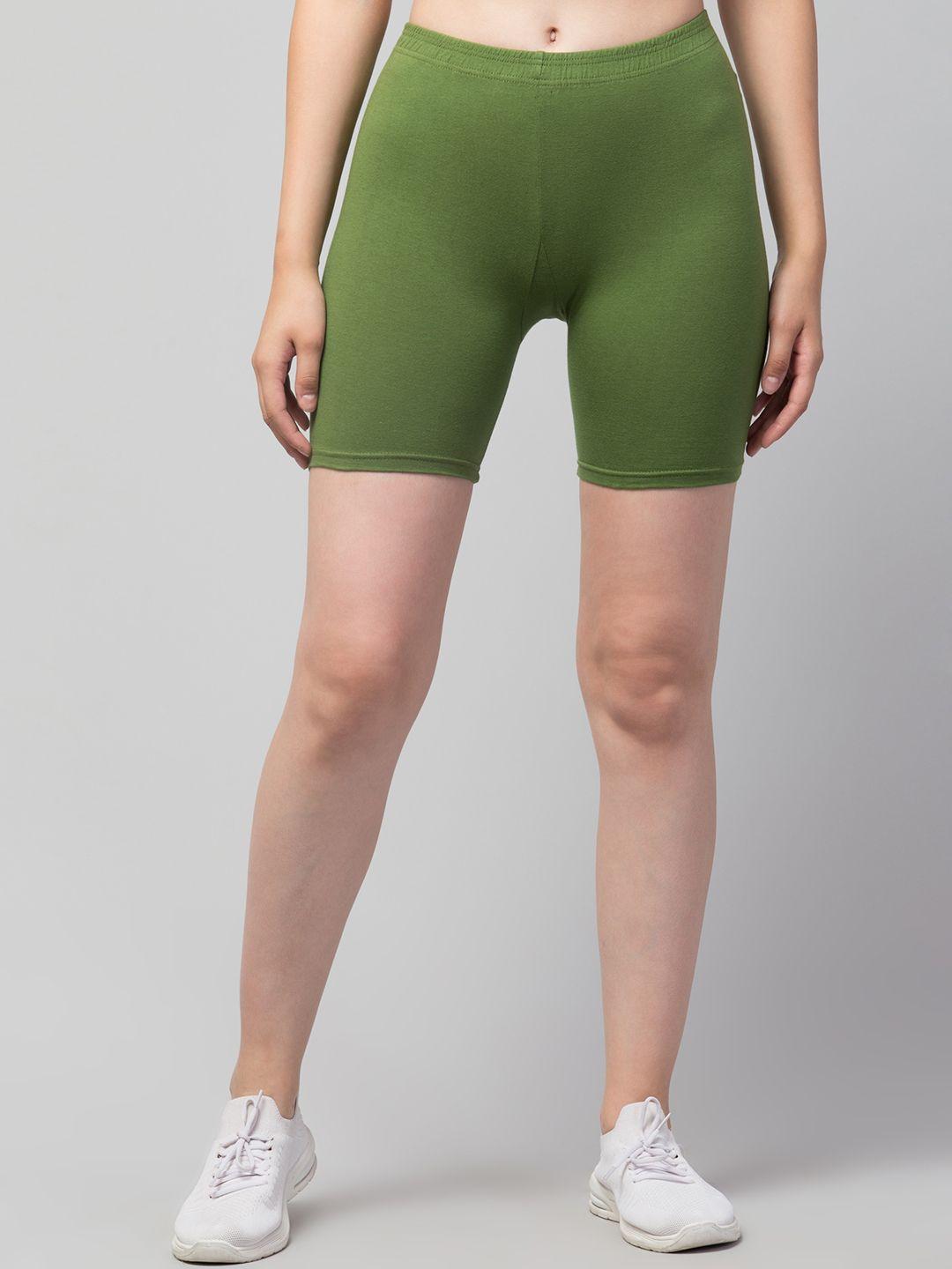 apraa & parma women lime green slim fit pure cotton sports shorts