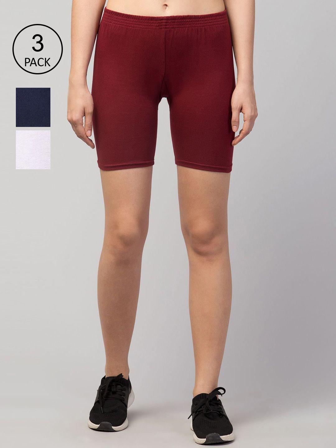 apraa & parma women maroon slim fit cycling sports shorts