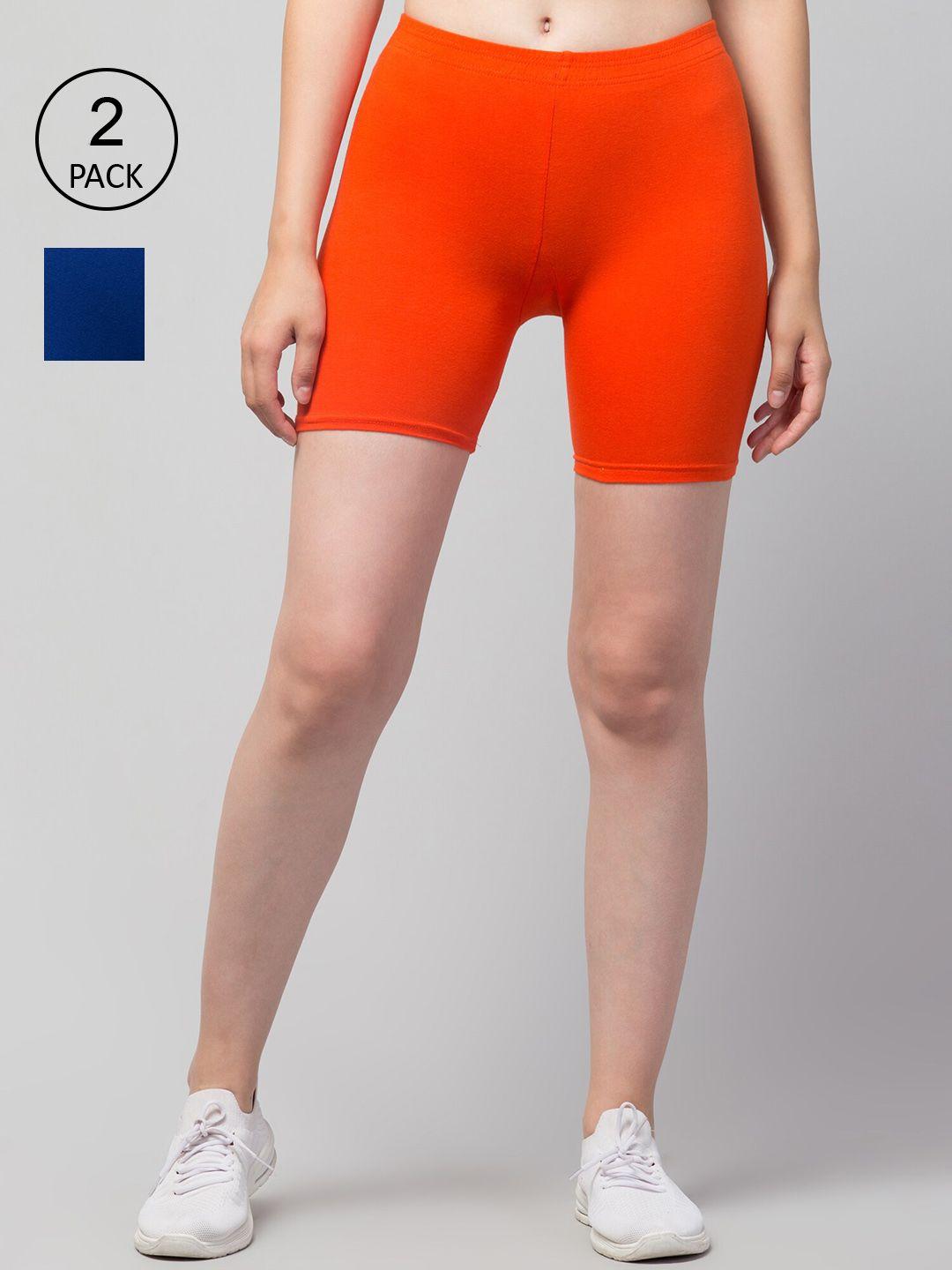 apraa & parma women orange pack of 2 slim fit cycling pure cotton sports shorts