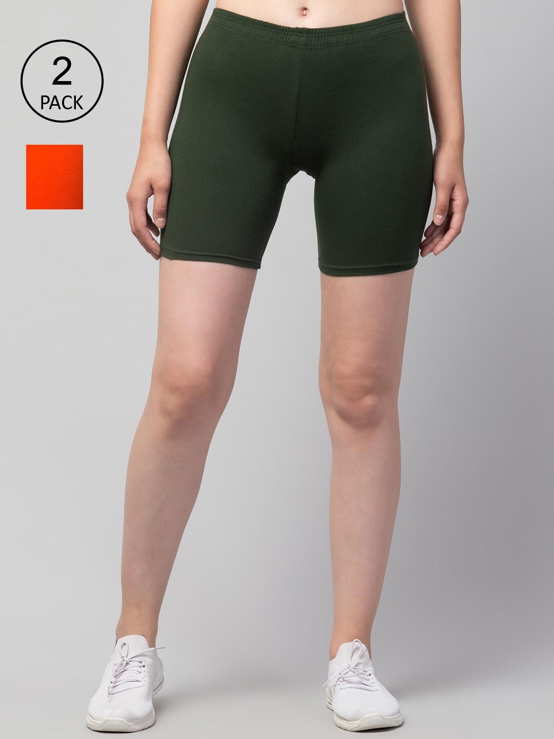 apraa & parma women orange slim fit cycling sports shorts