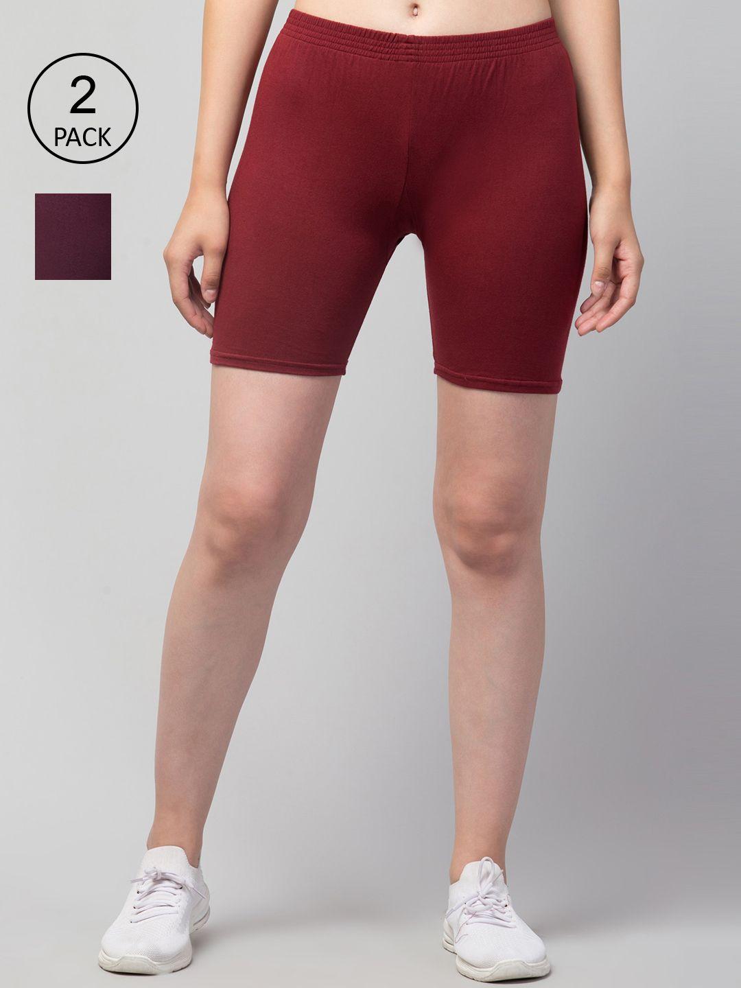 apraa & parma women pack of 2 maroon slim fit cycling sports shorts