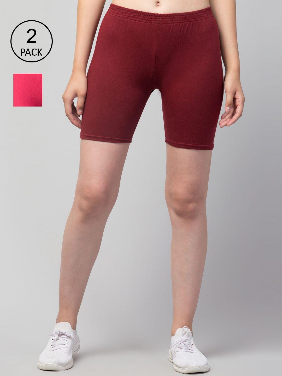 apraa & parma women pack of 2 maroon slim fit cycling sports shorts