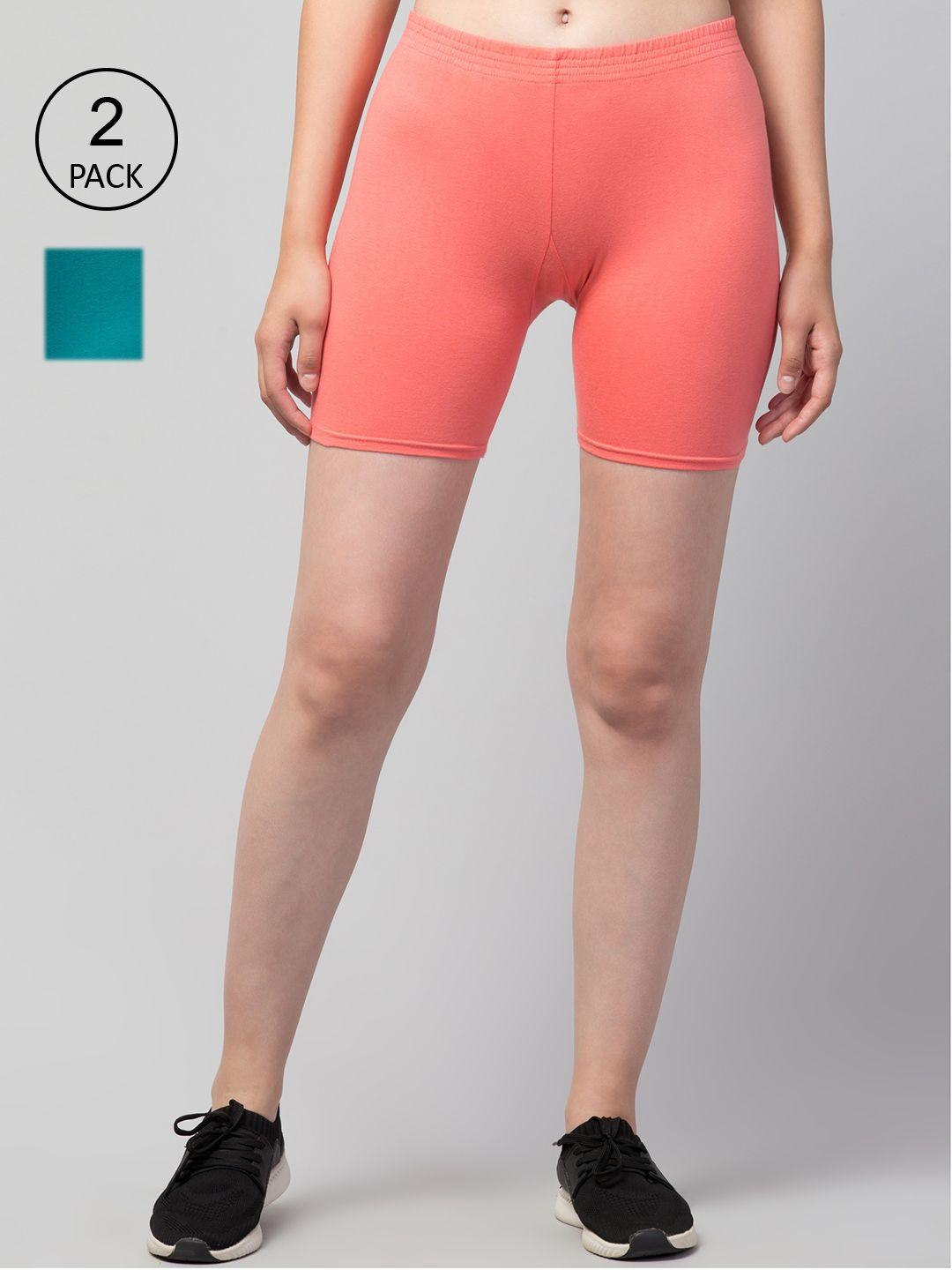 apraa & parma women peach-coloured slim fit cycling sports shorts