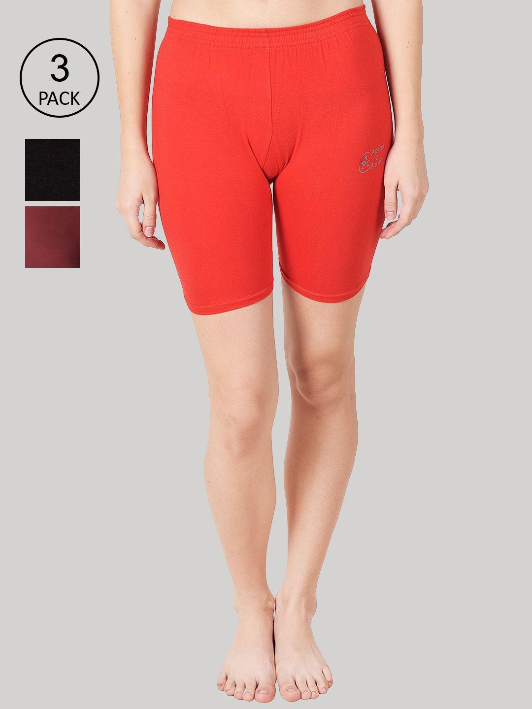 apraa & parma women red slim fit cycling shorts