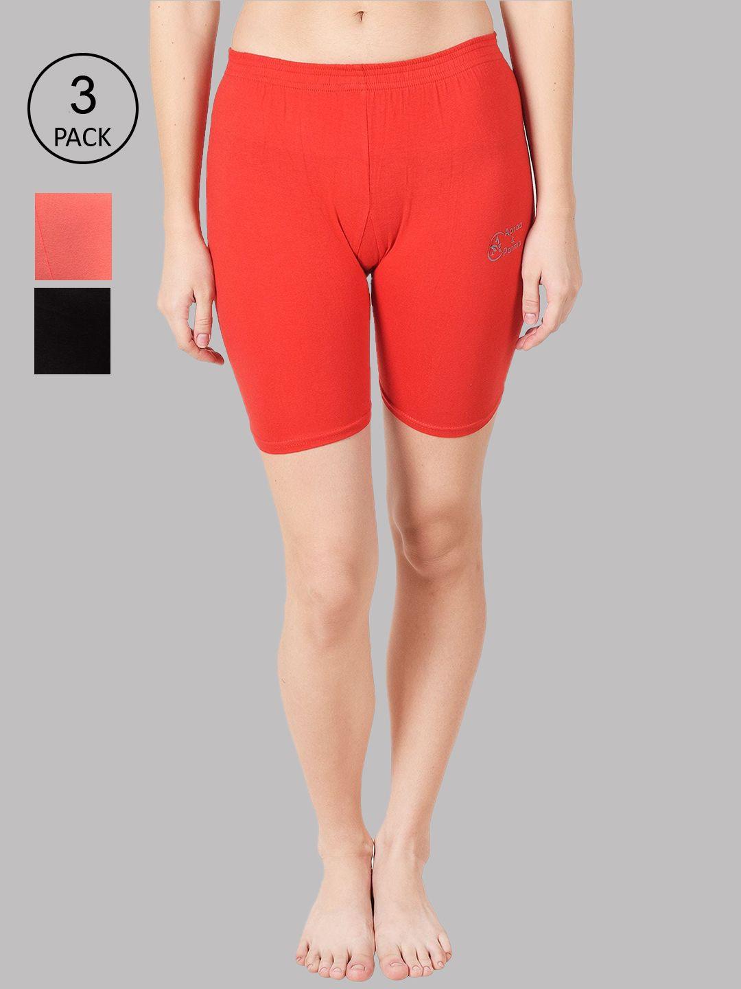 apraa & parma women red slim fit cycling sports shorts