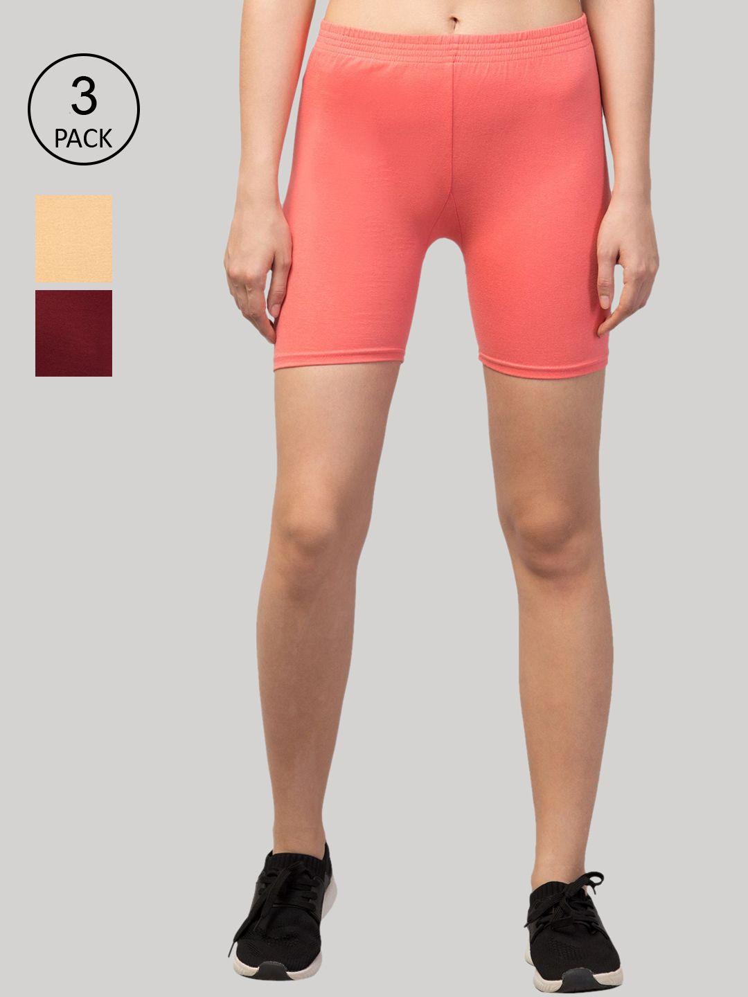 apraa & parma women set of 3 multicolor slim fit cycling shorts
