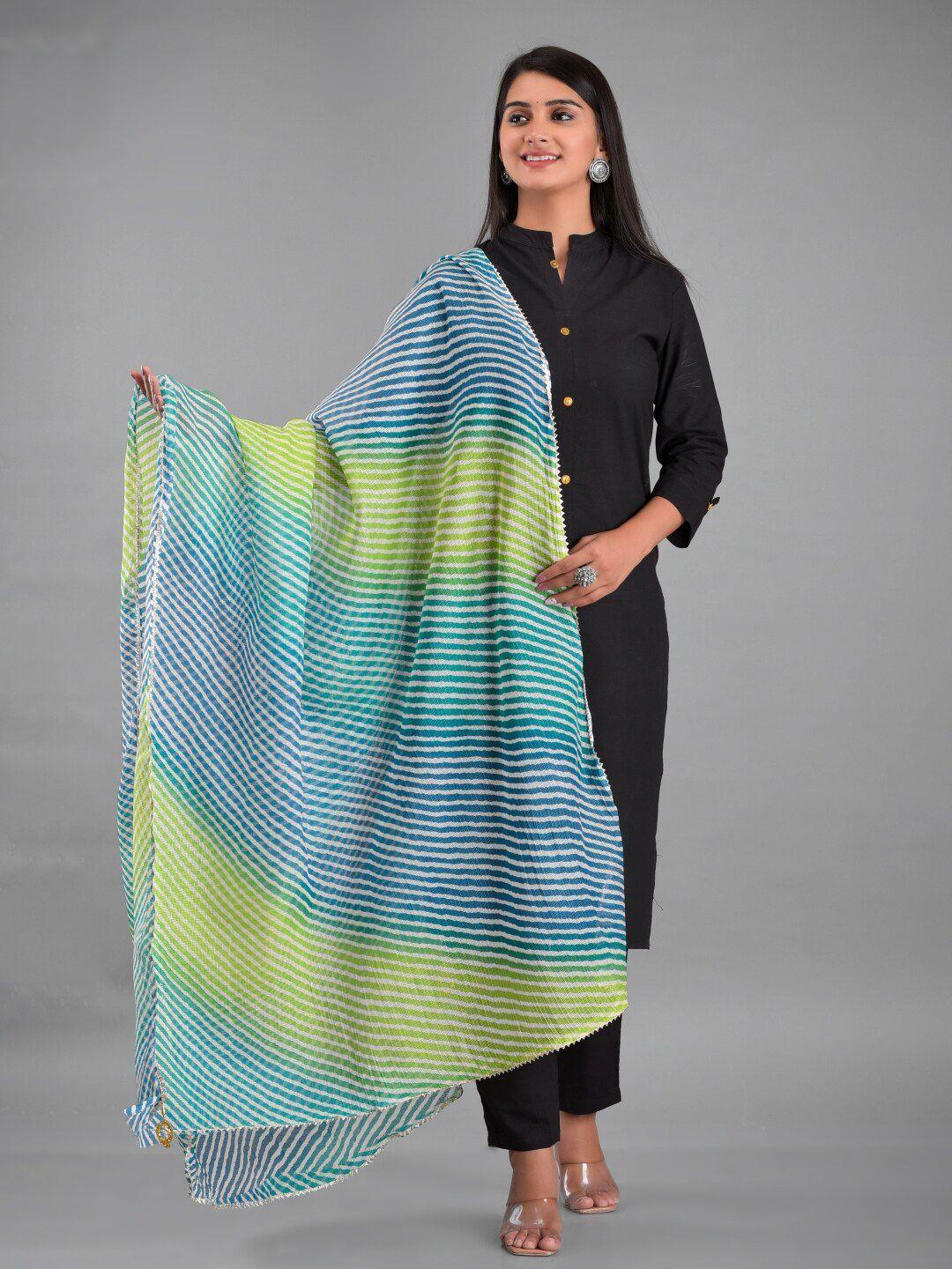 apratim blue & green printed leheriya dupatta