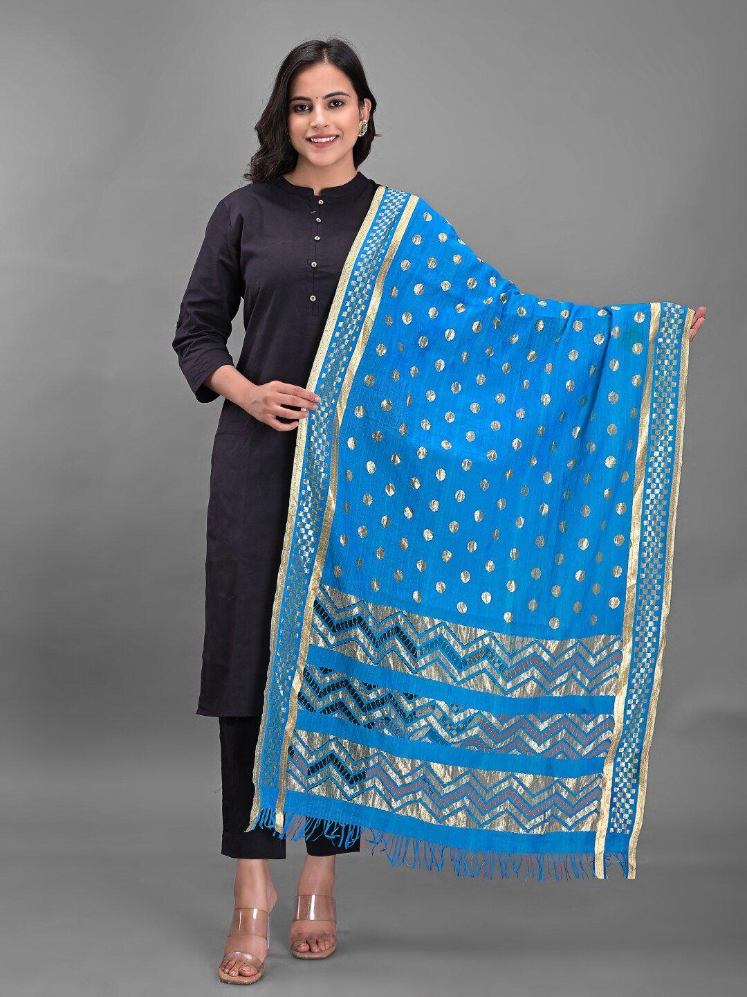 apratim turquoise blue & gold-toned woven design dupatta with zari