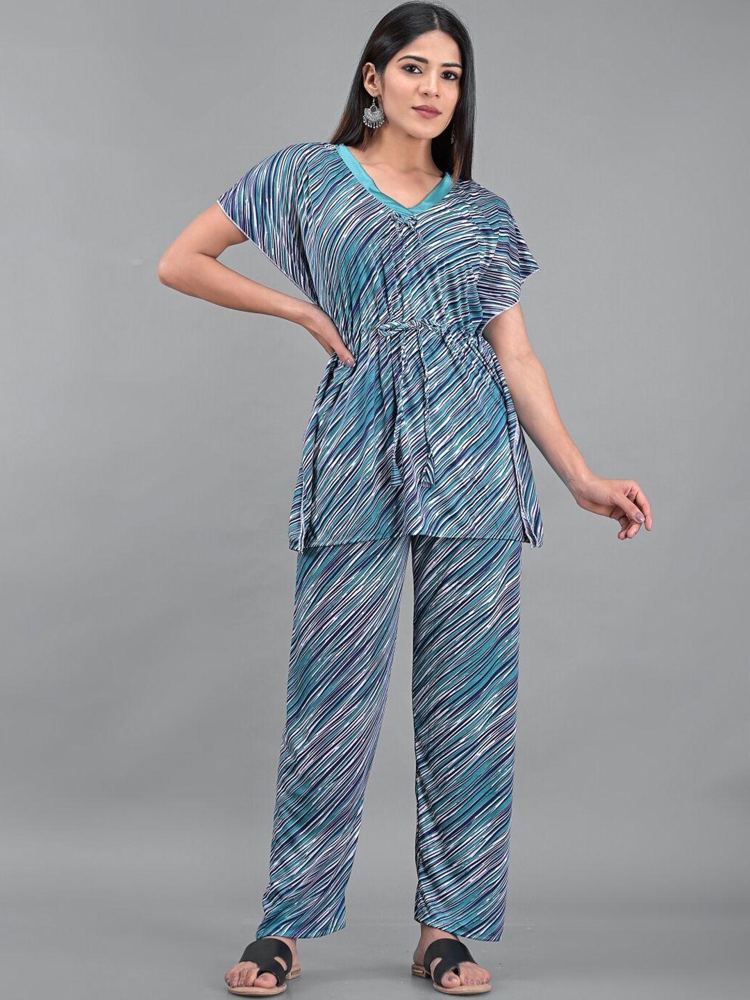 apratim women blue & white printed night suit