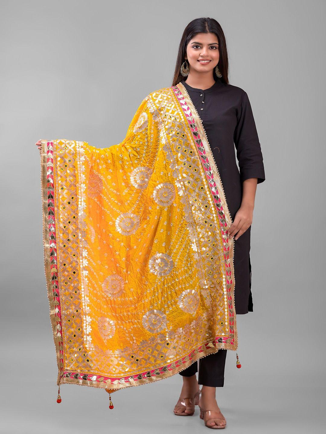 apratim  dyed art silk bandhani dupatta with gotta patti