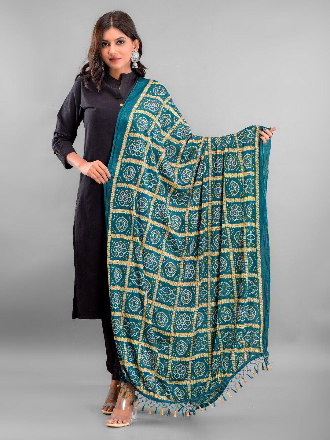 apratim bandhani printed silk garchola dupatta