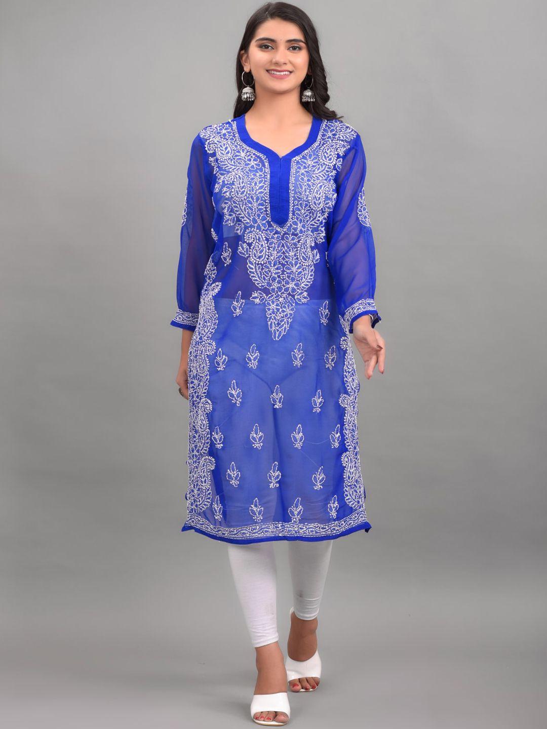 apratim ethnic motifs embroidered chikankari georgette kurta