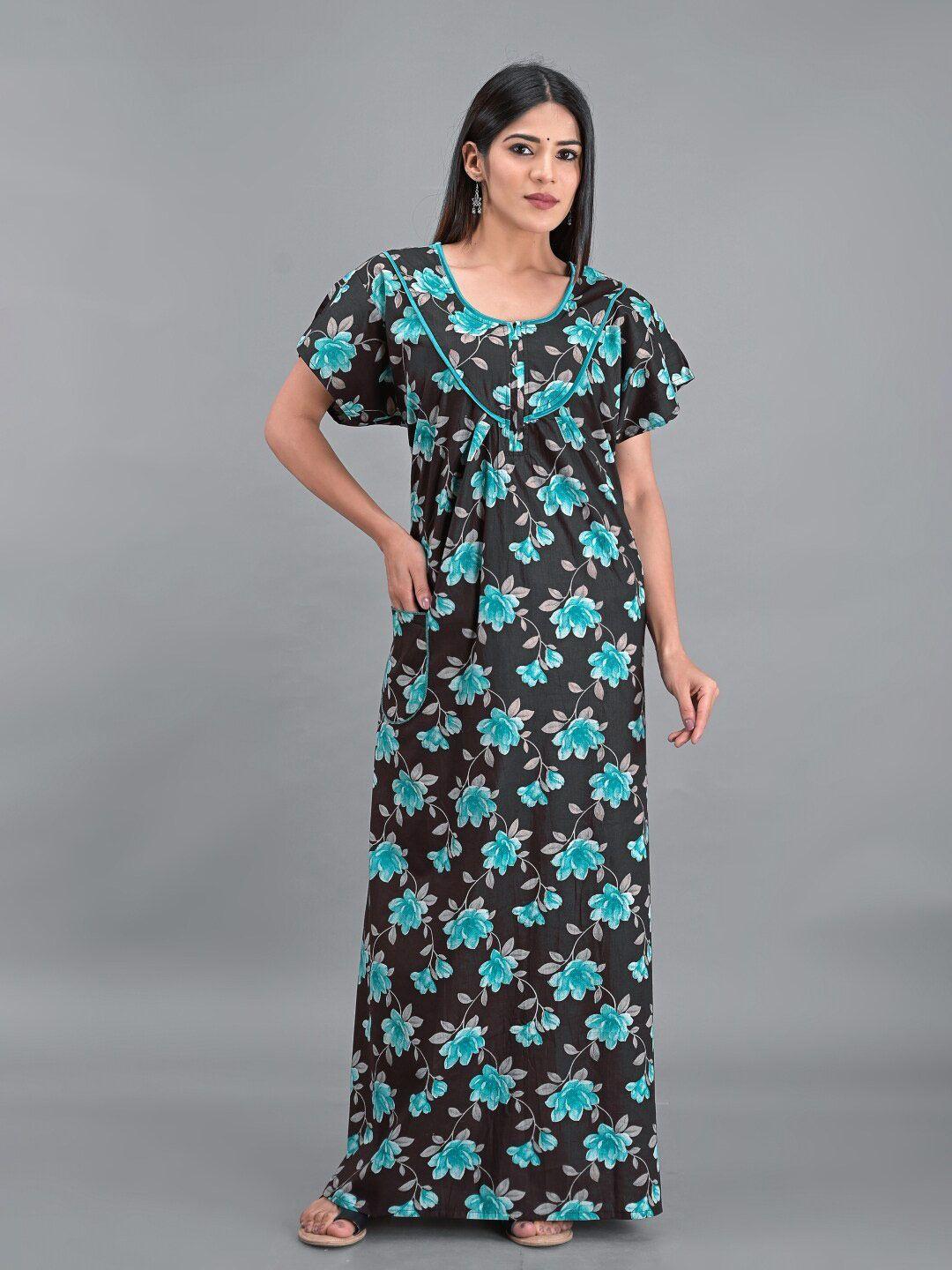 apratim floral printed pure cotton maxi nightdress