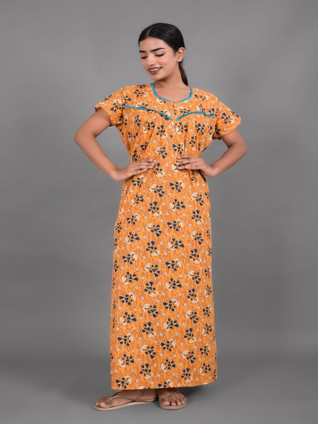 apratim floral printed pure cotton maxi nightdress