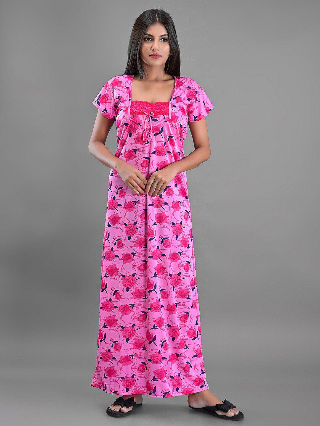 apratim floral printed satin maxi nightdress