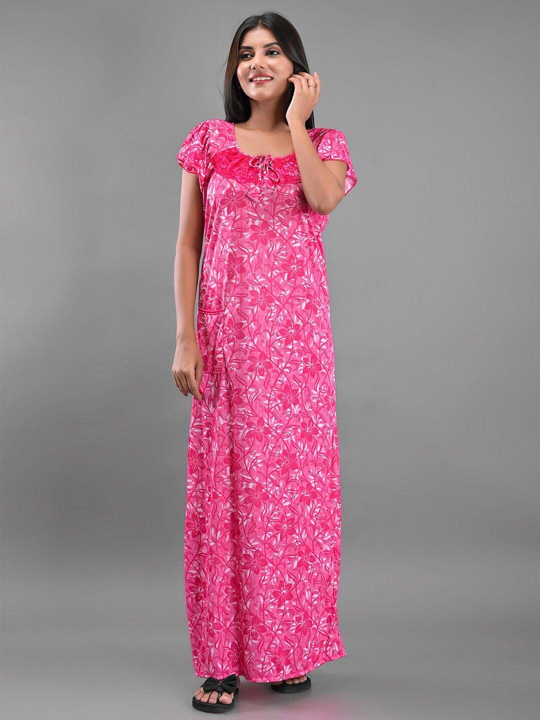 apratim floral printed satin maxi nightdress