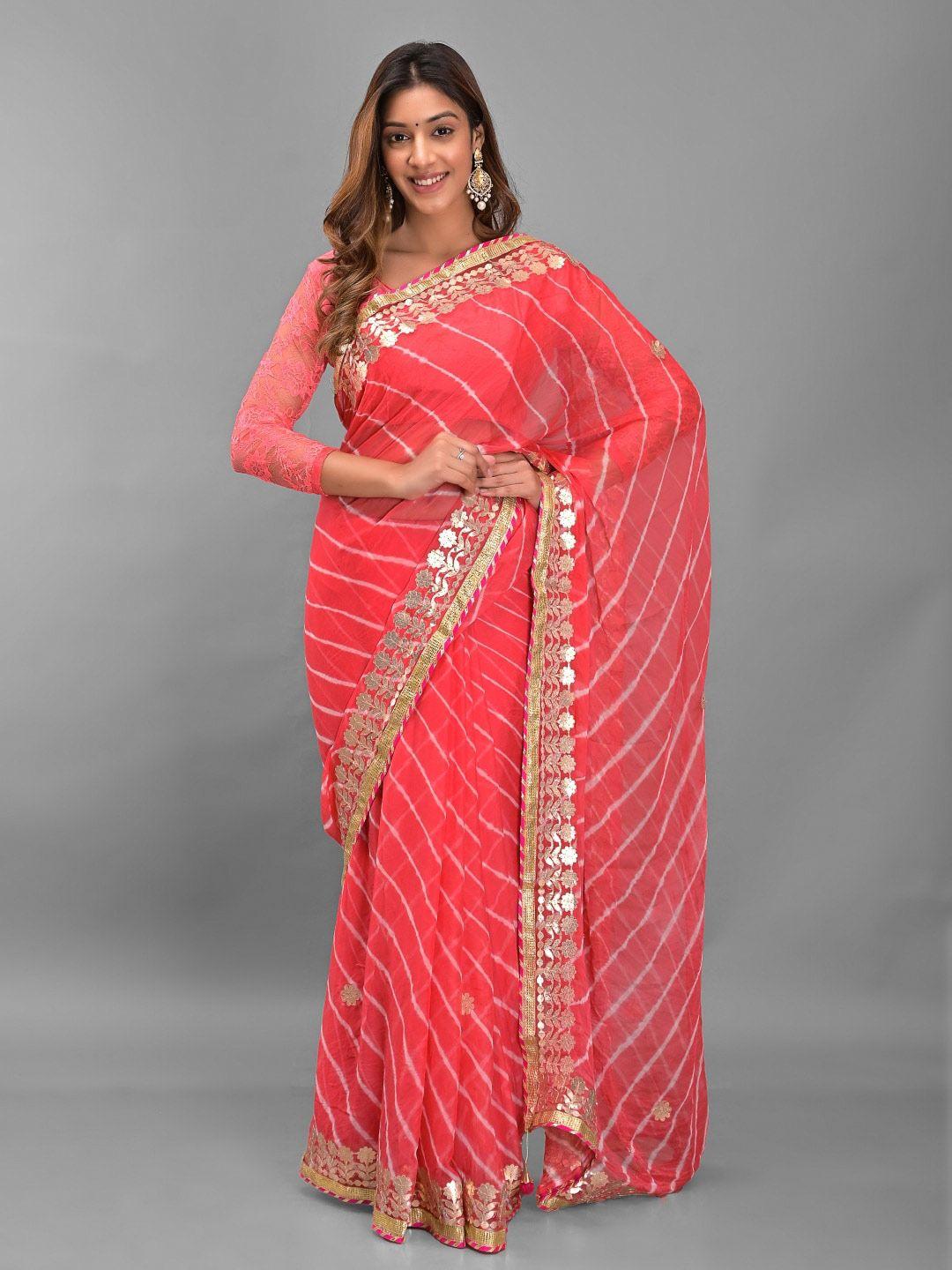 apratim leheriya poly chiffon saree with blouse piece