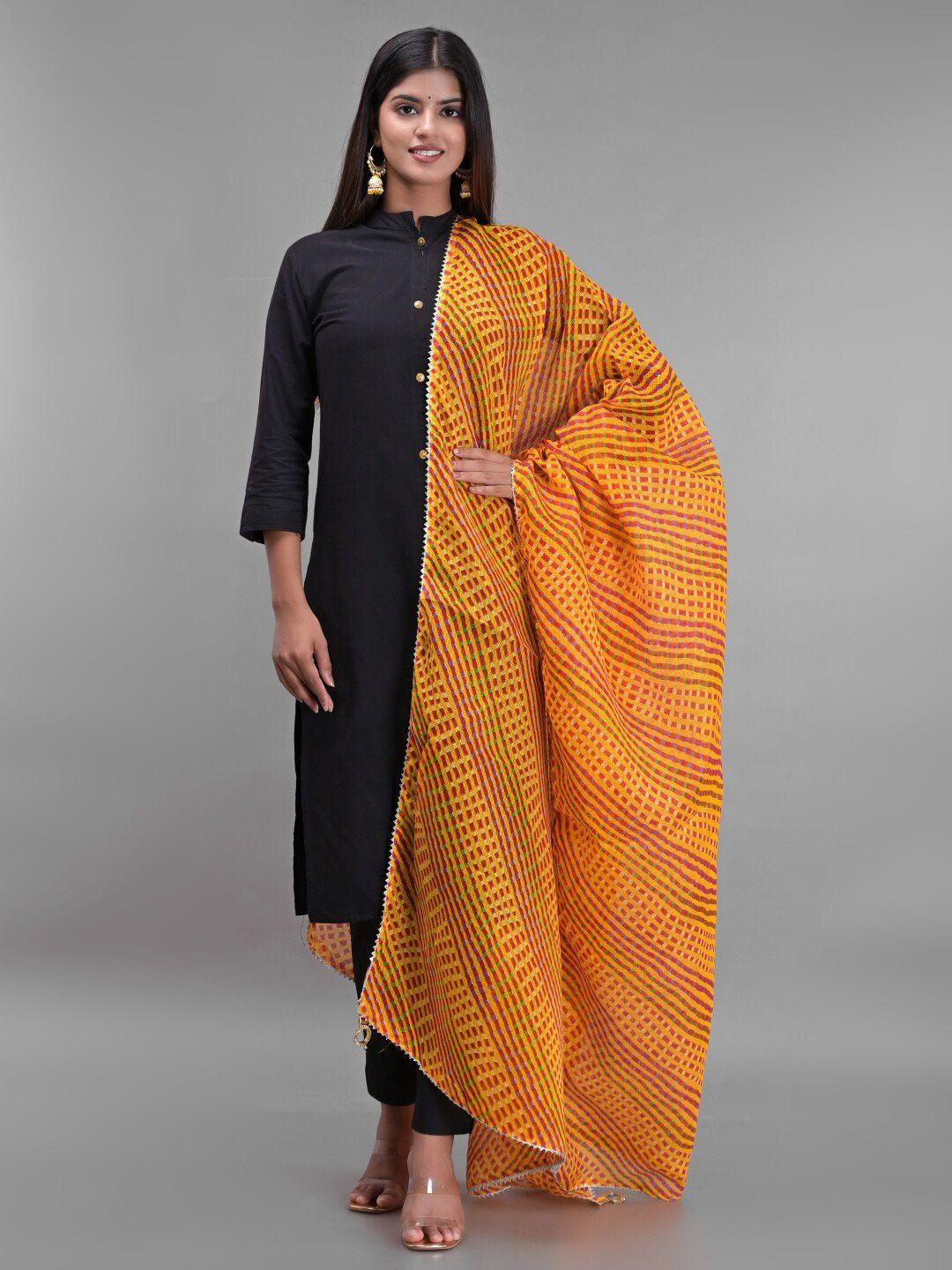 apratim orange & maroon printed leheriya dupatta