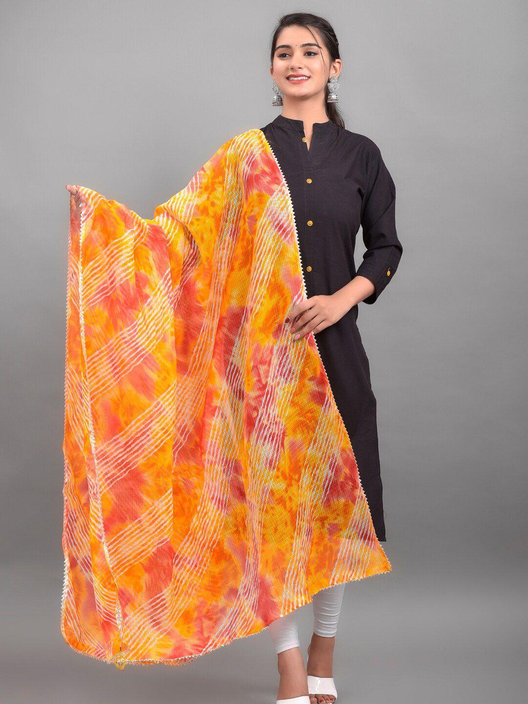 apratim orange & pink printed leheriya dupatta