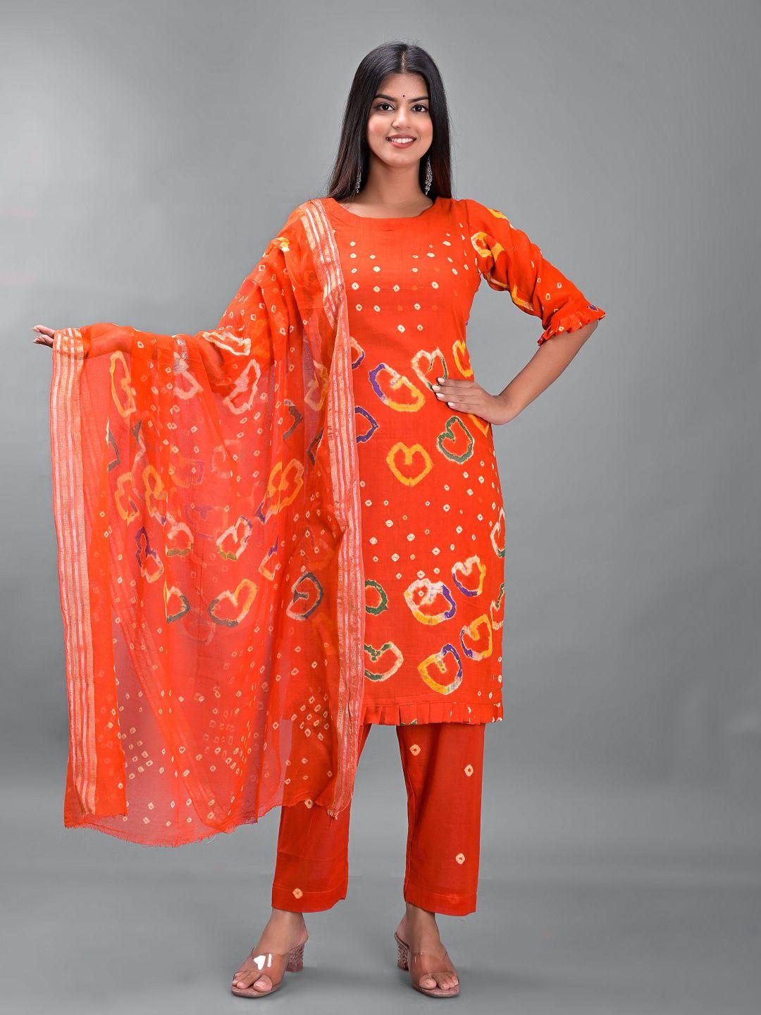 apratim orange & white dyed unstitched dress material