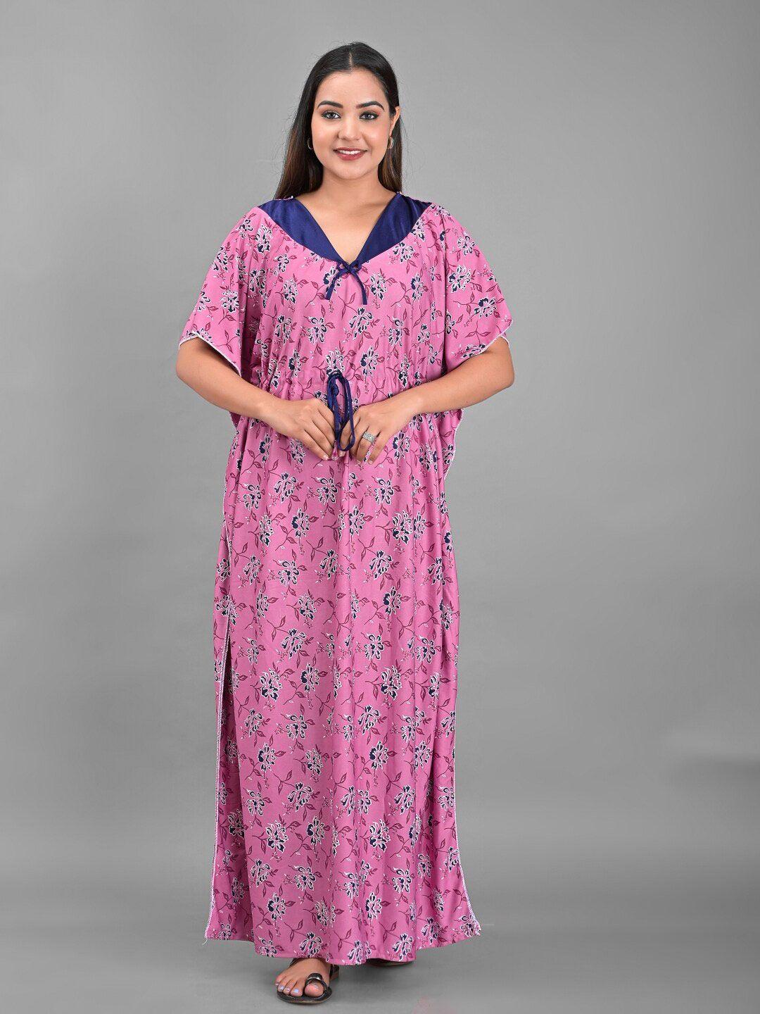 apratim pink printed kaftan maxi nightdress