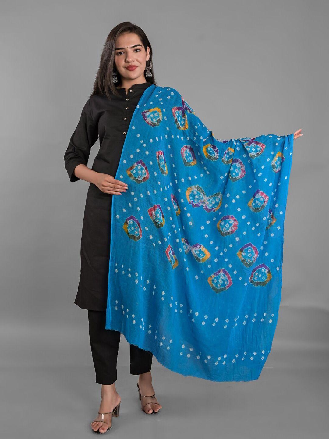 apratim turquoise blue & yellow printed bandhani dupatta