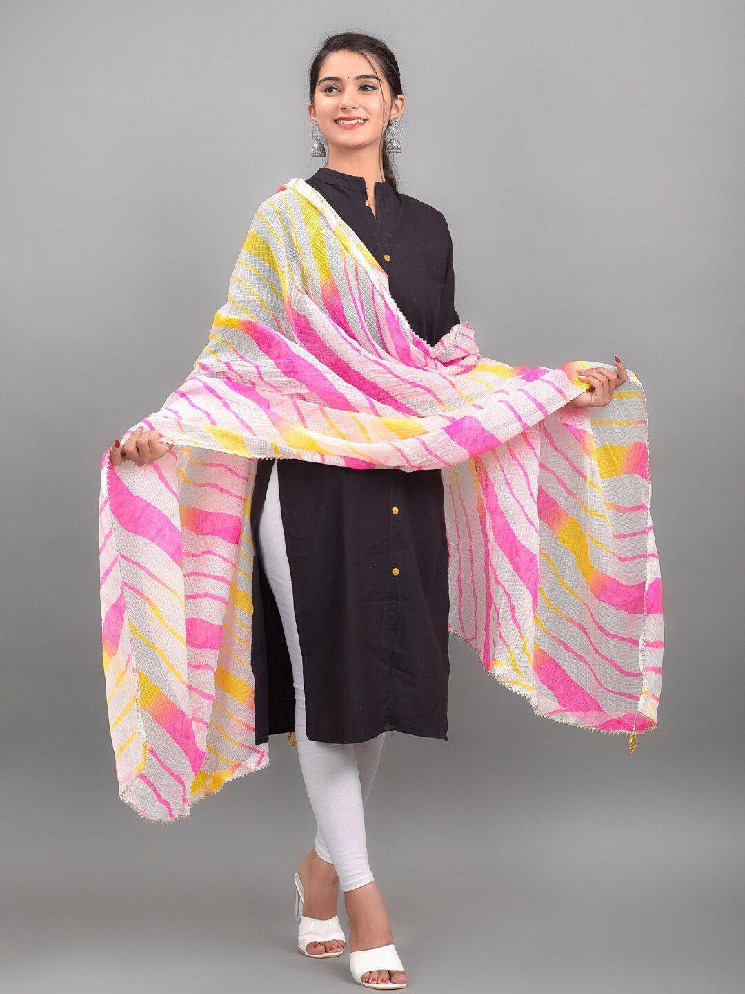 apratim white & pink striped leheriya dupatta