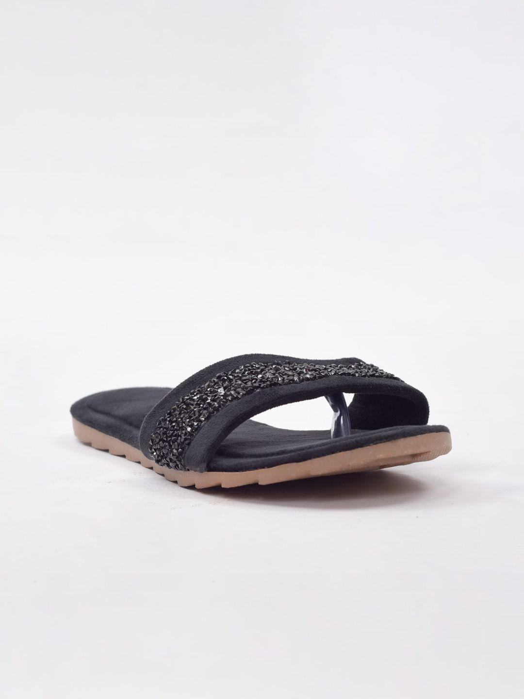 apratim women black embellished open toe flats