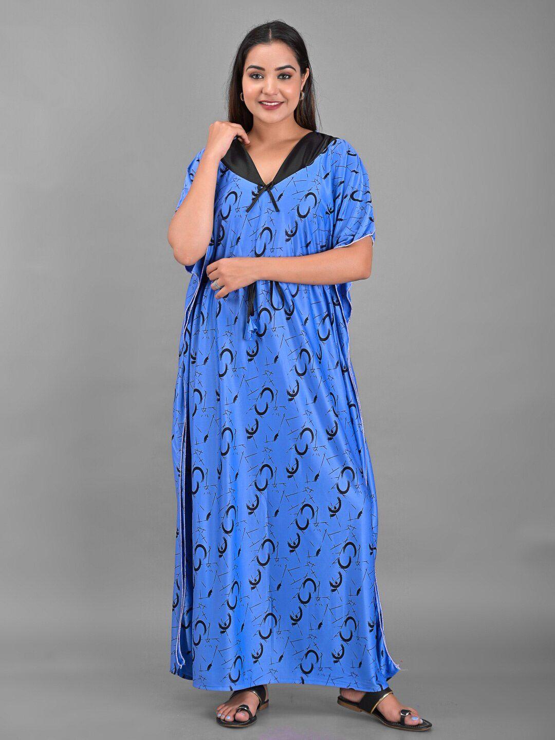apratim women blue printed maxi nightdress