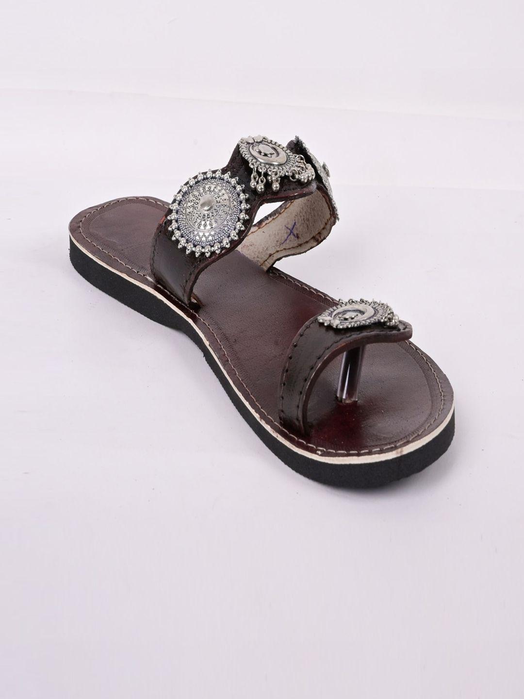 apratim women brown ethnic open toe flats with bows